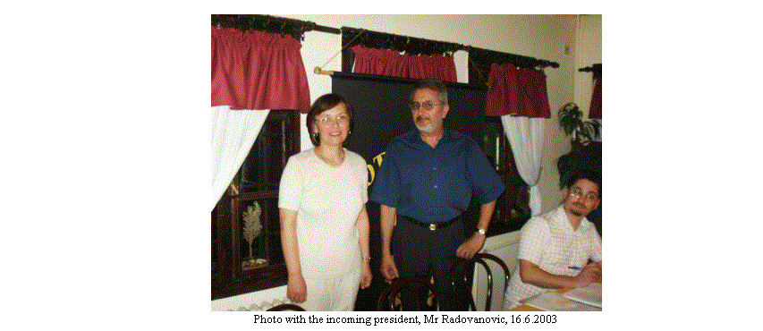 Text Box:  
Photo with the incoming president, Mr Radovanovic, 16.6.2003
